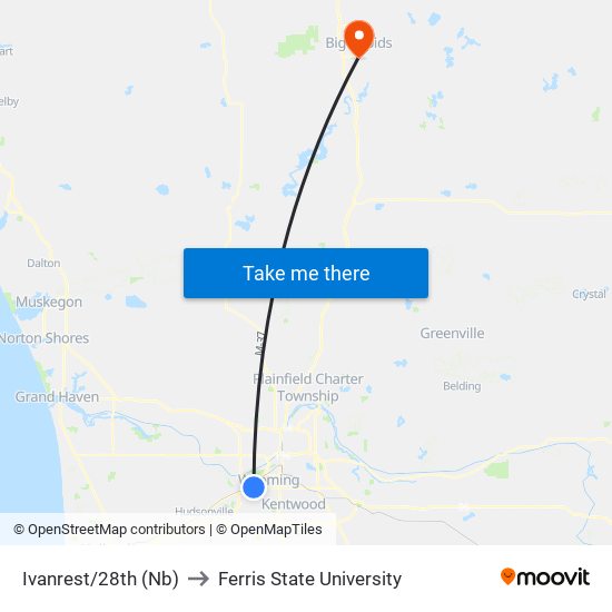 Ivanrest/28th (Nb) to Ferris State University map