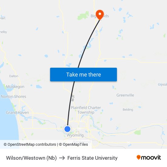 Wilson/Westown (Nb) to Ferris State University map