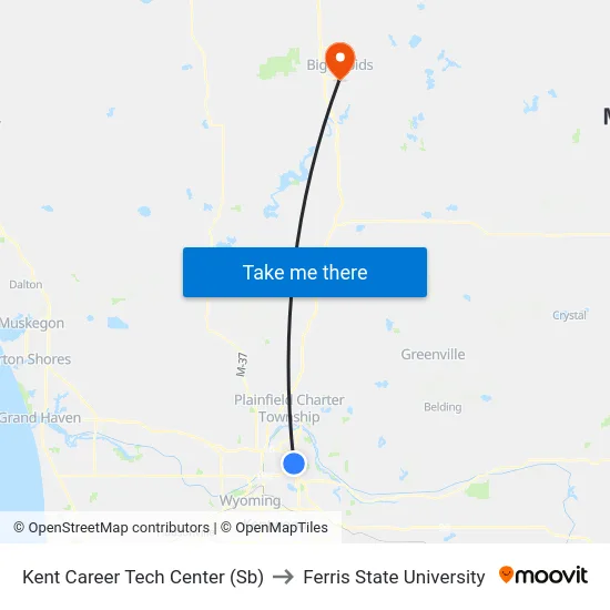 Kent Career Tech Center (Sb) to Ferris State University map