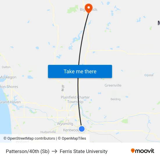 Patterson/40th (Sb) to Ferris State University map