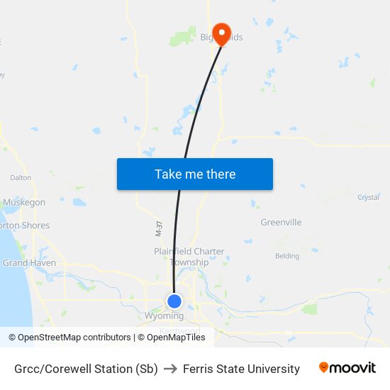 Grcc/Corewell Station (Sb) to Ferris State University map