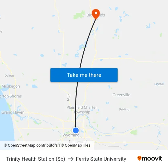 Trinity Health Station (Sb) to Ferris State University map