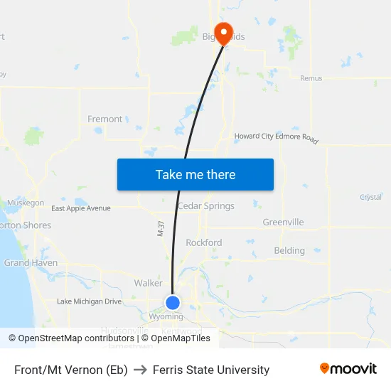 Front/Mt Vernon (Eb) to Ferris State University map