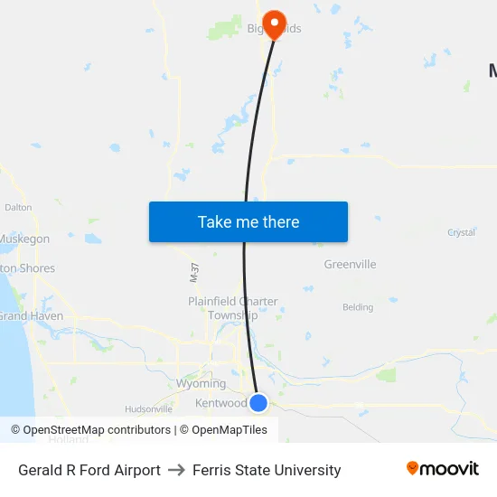 Gerald R Ford Airport to Ferris State University map