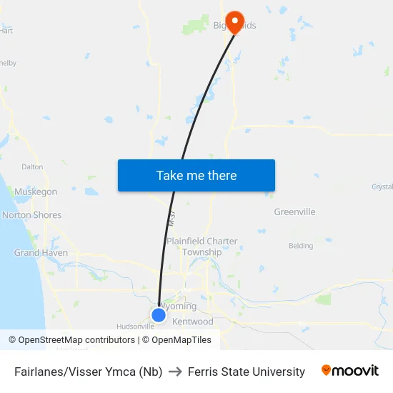 Fairlanes/Visser Ymca (Nb) to Ferris State University map