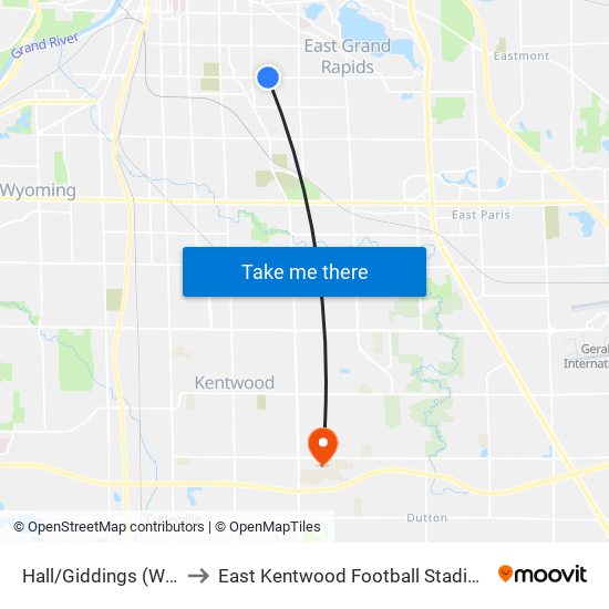 Hall/Giddings (Wb) to East Kentwood Football Stadium map