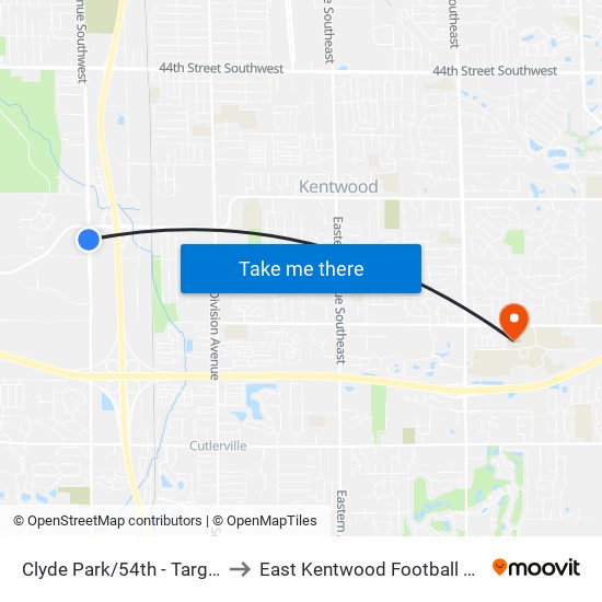 Clyde Park/54th - Target (Sb) to East Kentwood Football Stadium map