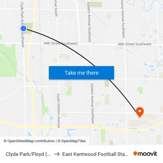 Clyde Park/Floyd (Nb) to East Kentwood Football Stadium map