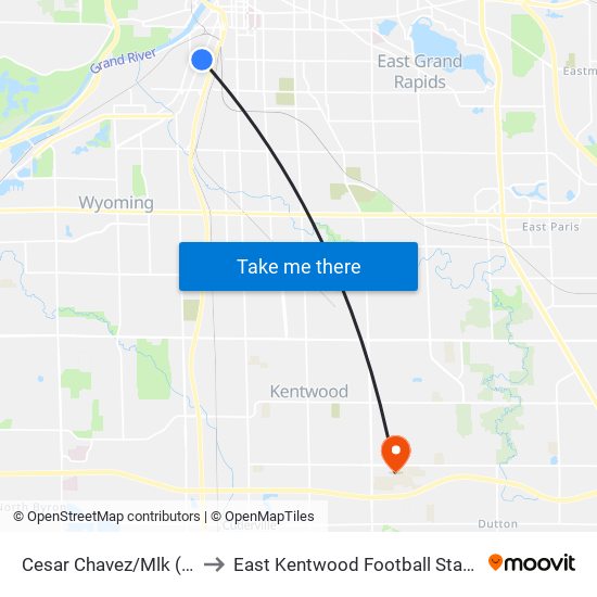 Cesar Chavez/Mlk (Nb) to East Kentwood Football Stadium map