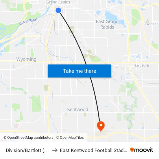 Division/Bartlett (Nb) to East Kentwood Football Stadium map