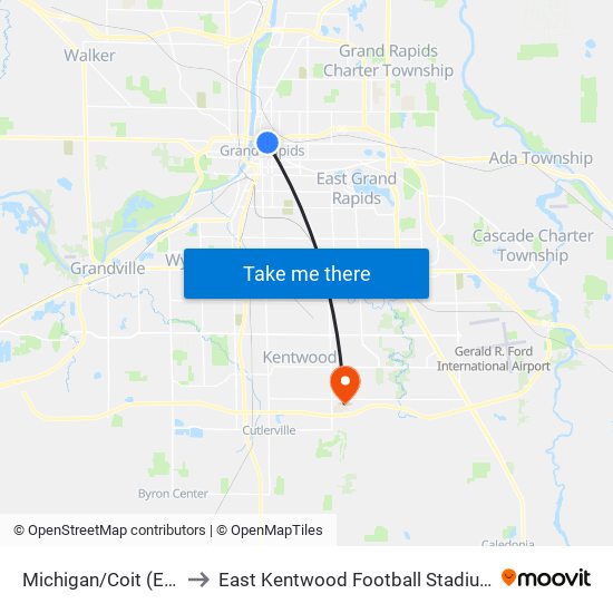 Michigan/Coit (Eb) to East Kentwood Football Stadium map