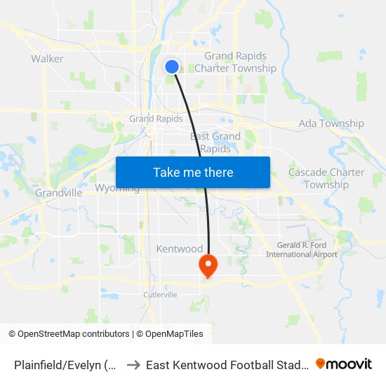 Plainfield/Evelyn (Nb) to East Kentwood Football Stadium map