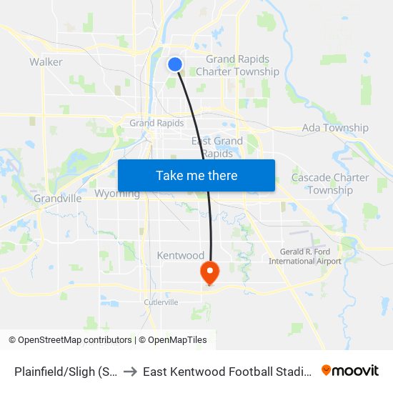 Plainfield/Sligh (Sb) to East Kentwood Football Stadium map