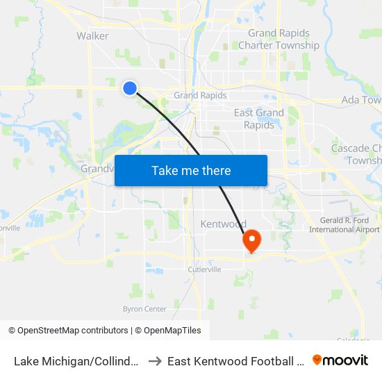 Lake Michigan/Collindale (Wb) to East Kentwood Football Stadium map