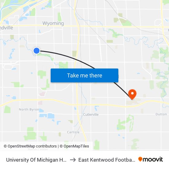 University Of Michigan Health-West to East Kentwood Football Stadium map