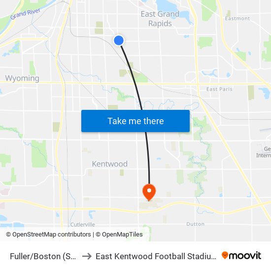 Fuller/Boston (Sb) to East Kentwood Football Stadium map