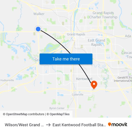 Wilson/West Grand (Sb) to East Kentwood Football Stadium map