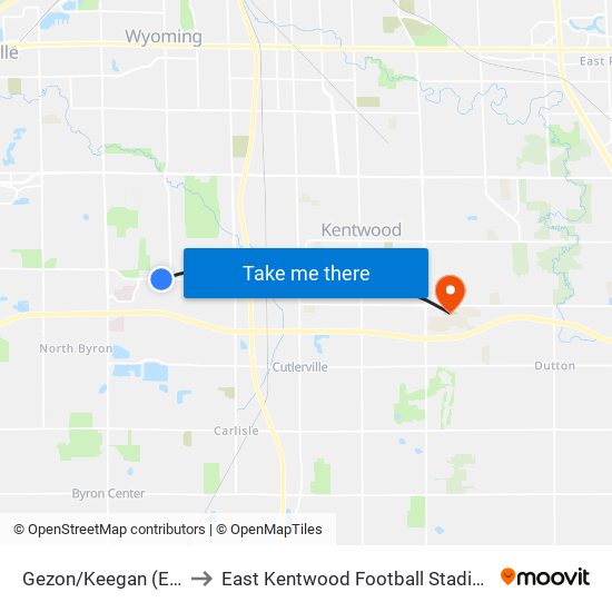 Gezon/Keegan (Eb) to East Kentwood Football Stadium map