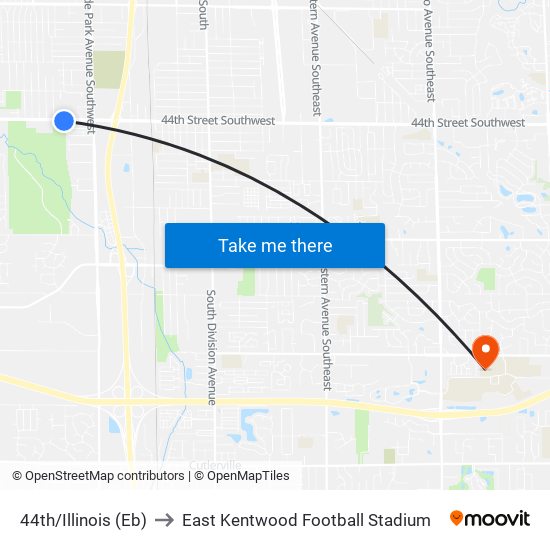 44th/Illinois (Eb) to East Kentwood Football Stadium map