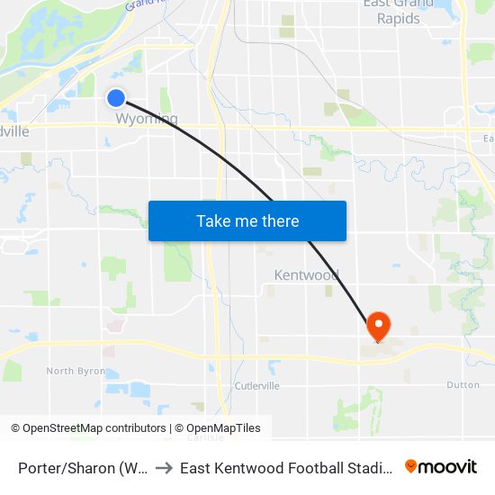 Porter/Sharon (Wb) to East Kentwood Football Stadium map