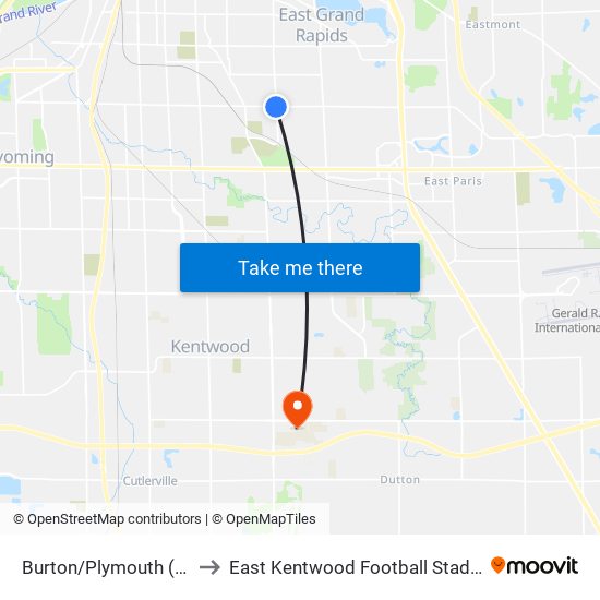 Burton/Plymouth (Eb) to East Kentwood Football Stadium map