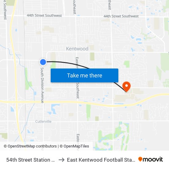 54th Street Station (Nb) to East Kentwood Football Stadium map