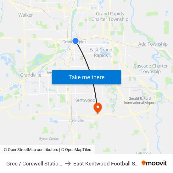 Grcc / Corewell Station (Nb) to East Kentwood Football Stadium map