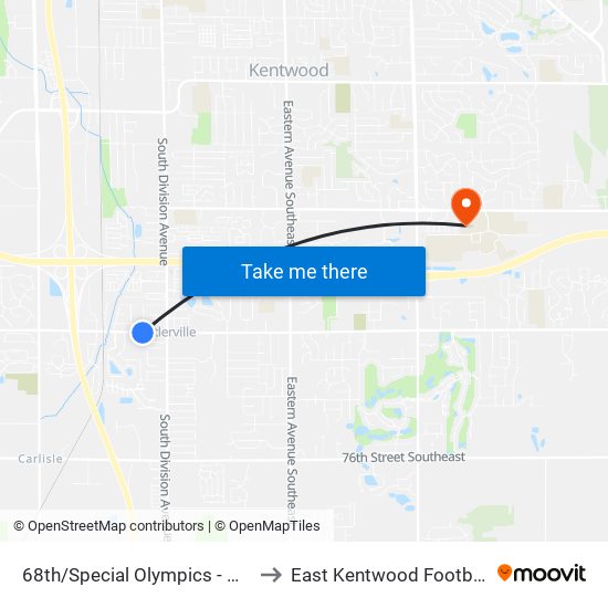 68th/Special Olympics - Michigan (Eb) to East Kentwood Football Stadium map