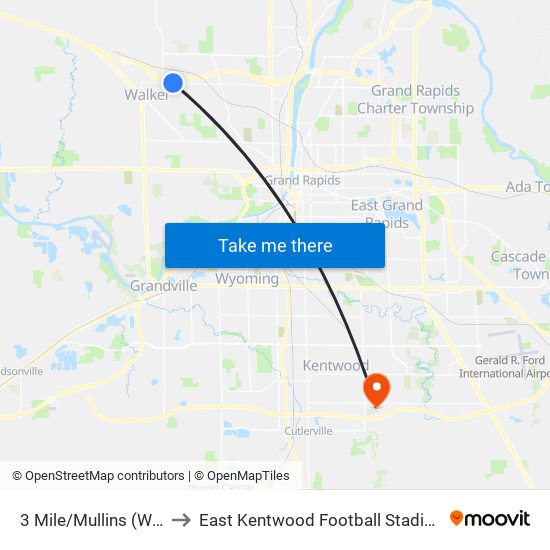 3 Mile/Mullins (Wb) to East Kentwood Football Stadium map