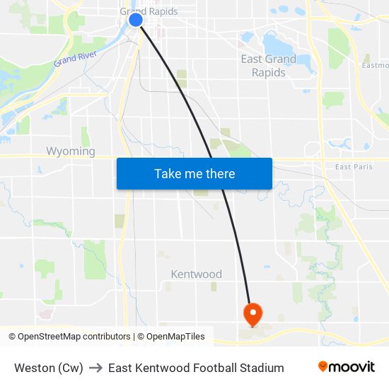 Weston (Cw) to East Kentwood Football Stadium map