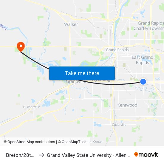 Breton/28th (Nb) to Grand Valley State University - Allendale Campus map