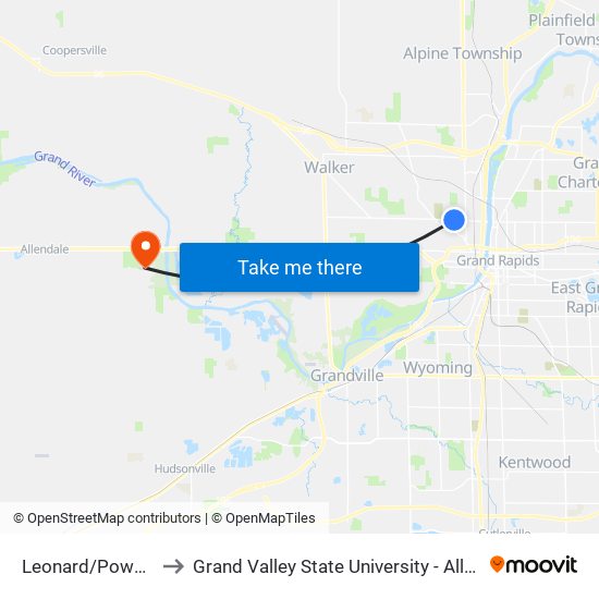 Leonard/Powers (Wb) to Grand Valley State University - Allendale Campus map