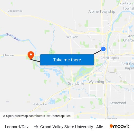 Leonard/Davis (Eb) to Grand Valley State University - Allendale Campus map