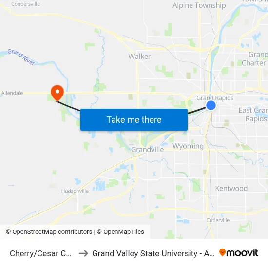 Cherry/Cesar Chavez (Eb) to Grand Valley State University - Allendale Campus map