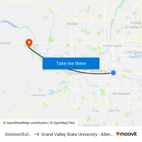 Division/Eola (Nb) to Grand Valley State University - Allendale Campus map