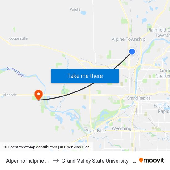 Alpenhornalpine Slopes (Nb) to Grand Valley State University - Allendale Campus map