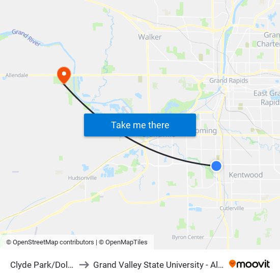 Clyde Park/Dolphin (Sb) to Grand Valley State University - Allendale Campus map