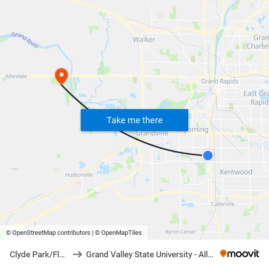 Clyde Park/Floyd (Nb) to Grand Valley State University - Allendale Campus map