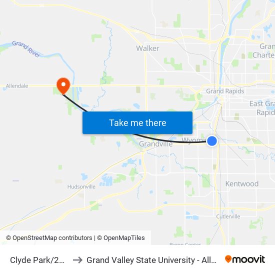 Clyde Park/26th (Nb) to Grand Valley State University - Allendale Campus map