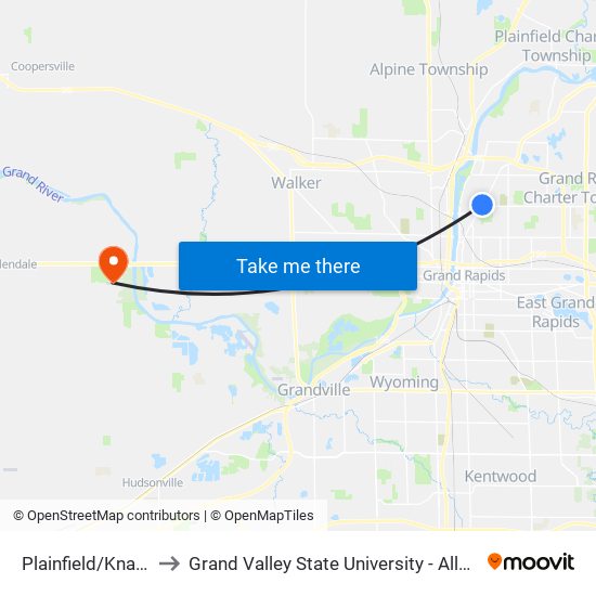 Plainfield/Knapp (Nb) to Grand Valley State University - Allendale Campus map