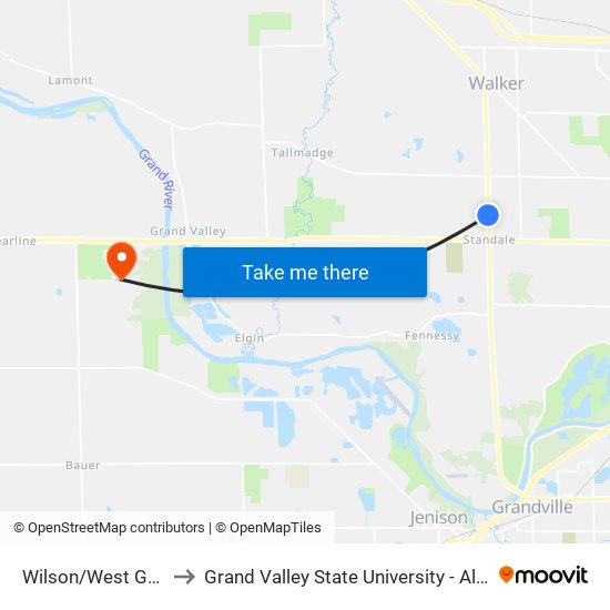 Wilson/West Grand (Sb) to Grand Valley State University - Allendale Campus map