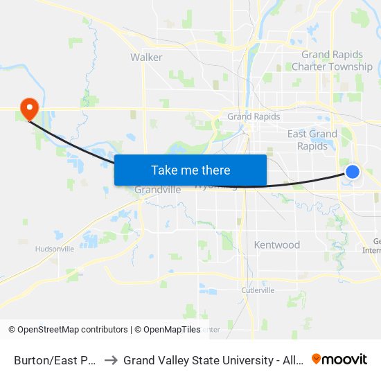 Burton/East Paris (Eb) to Grand Valley State University - Allendale Campus map