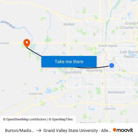 Burton/Madison (Eb) to Grand Valley State University - Allendale Campus map