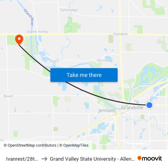 Ivanrest/28th (Nb) to Grand Valley State University - Allendale Campus map