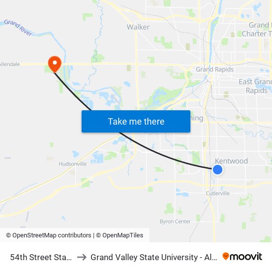 54th Street Station (Nb) to Grand Valley State University - Allendale Campus map