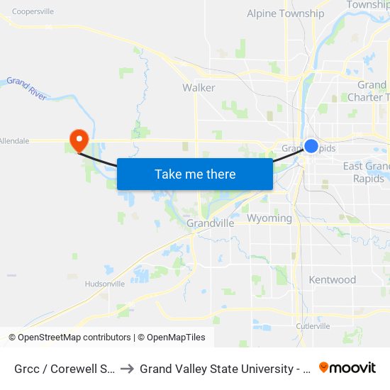 Grcc / Corewell Station (Nb) to Grand Valley State University - Allendale Campus map