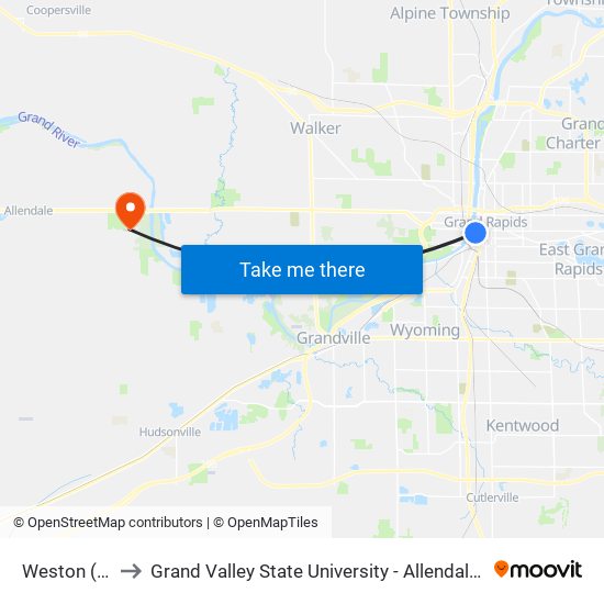 Weston (Cw) to Grand Valley State University - Allendale Campus map