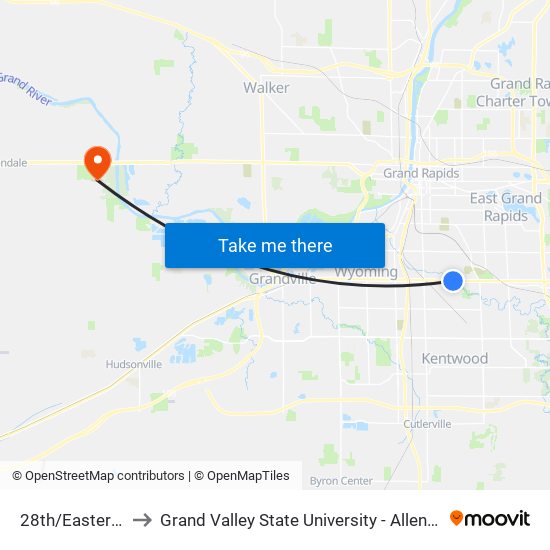 28th/Eastern (Eb) to Grand Valley State University - Allendale Campus map