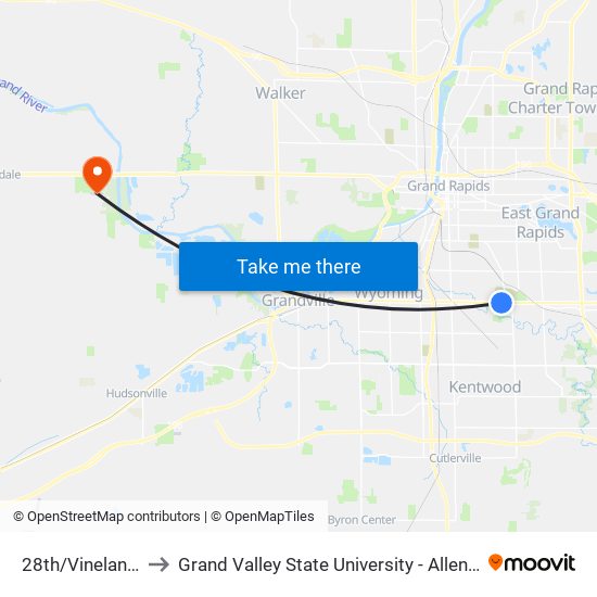 28th/Vineland (Eb) to Grand Valley State University - Allendale Campus map