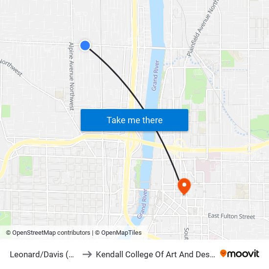 Leonard/Davis (Eb) to Kendall College Of Art And Design map